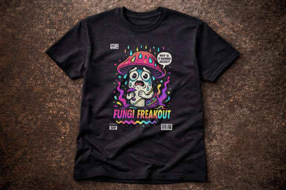 Fungi Freakout Mushroom Character T Shirt Funny Psychedelic Cartoon Graphic Tee