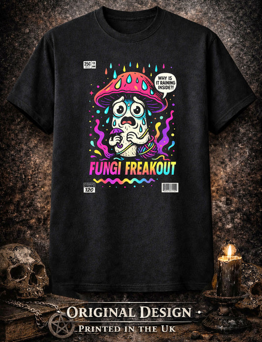 Fungi Freakout Mushroom Character T Shirt Funny Psychedelic Cartoon Graphic Tee