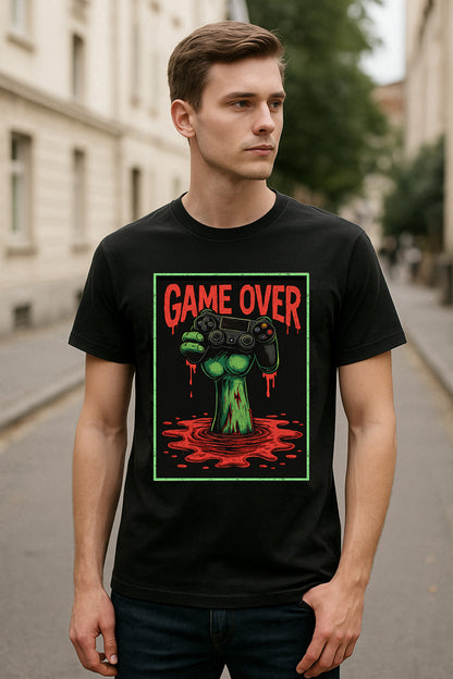 Game Over Unisex T-Shirt – Zombie Gamer Undead Horror Video Game Graphic Tee