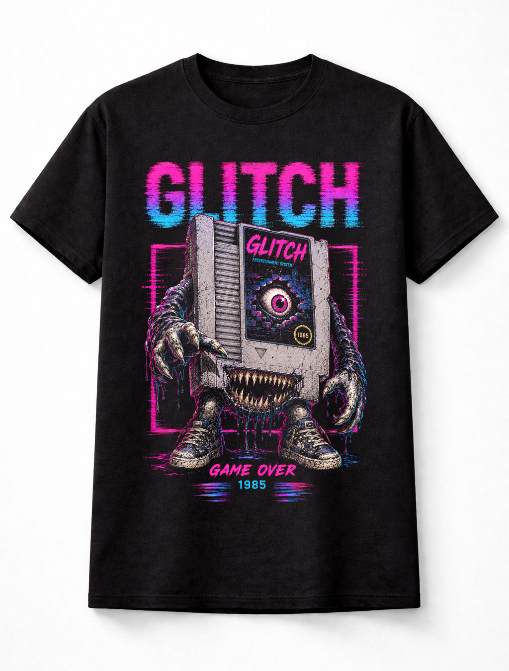 Glitch Game Cartridge Monster Retro Gaming Horror 1985 Unisex T-Shirt