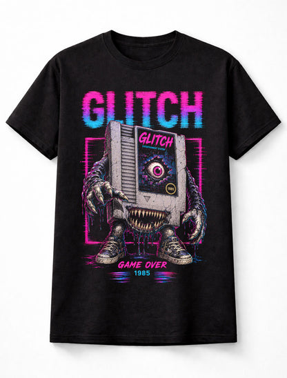 Glitch Game Cartridge Monster Retro Gaming Horror 1985 Unisex T-Shirt