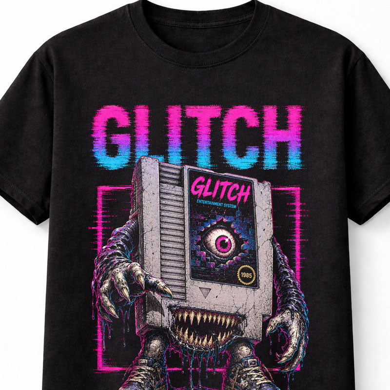 Glitch Game Cartridge Monster Retro Gaming Horror 1985 Unisex T-Shirt