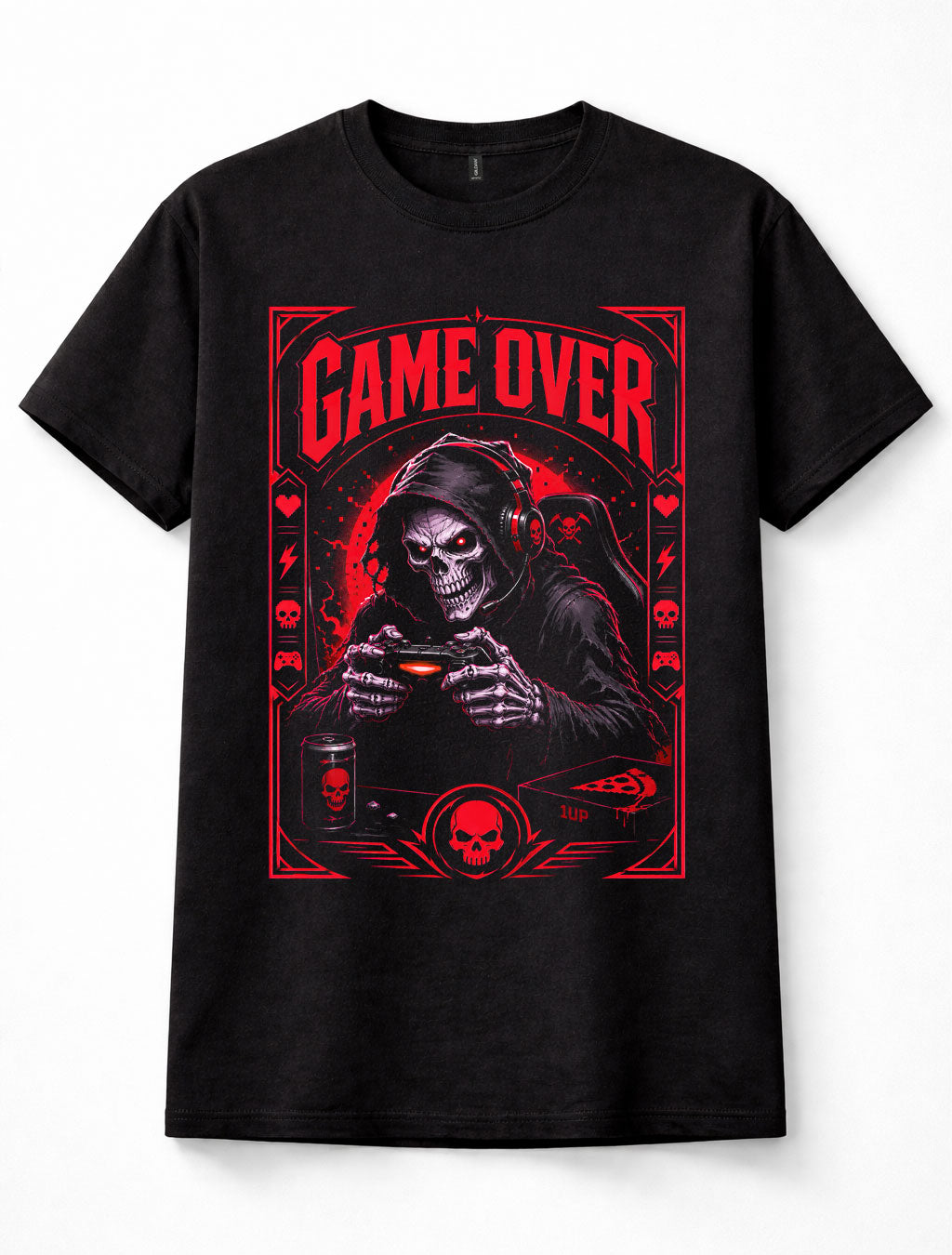 Game Over Grim Reaper Gamer Skull Gaming Horror Unisex T-Shirt