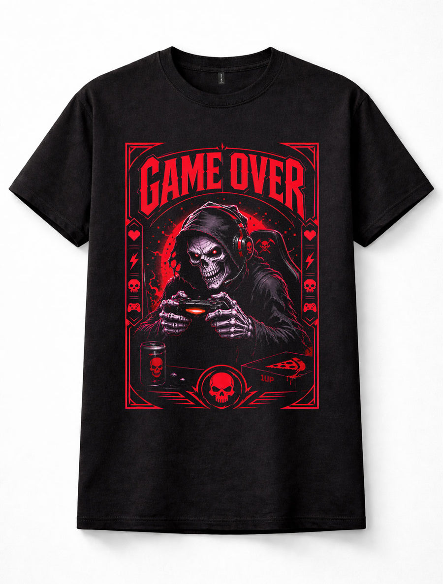 Game Over Grim Reaper Gamer Skull Gaming Horror Unisex T-Shirt