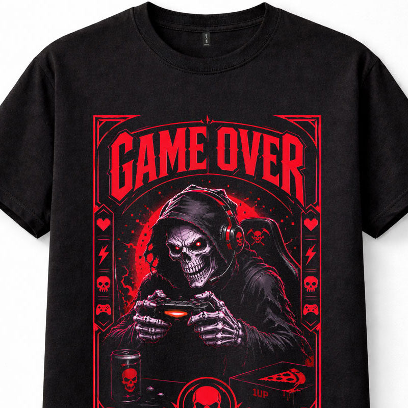 Game Over Grim Reaper Gamer Skull Gaming Horror Unisex T-Shirt