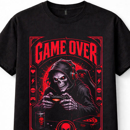 Game Over Grim Reaper Gamer Skull Gaming Horror Unisex T-Shirt