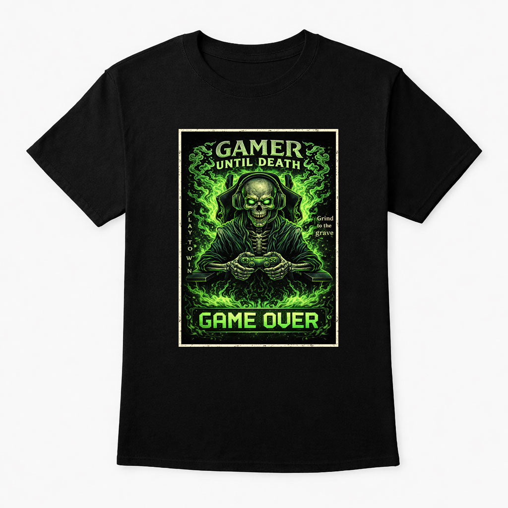 Gamer Until Death Game Over T-Shirt Skull Gaming Unisex Gothic Tee