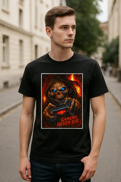 Gamers Never Die Skeleton Unisex T-Shirt Reaper Gaming Tee