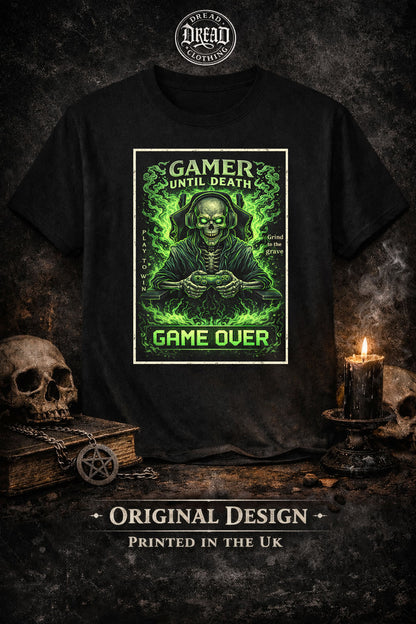 Gamer Until Death Game Over T-Shirt Skull Gaming Unisex Gothic Tee