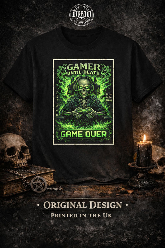 Gamer Until Death Game Over T-Shirt Skull Gaming Unisex Gothic Tee