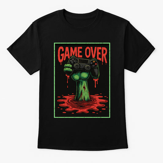 Game Over Unisex T-Shirt – Zombie Gamer Undead Horror Video Game Graphic Tee