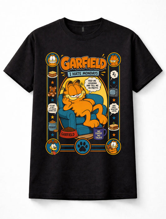 Garfield I Hate Mondays Cartoon Cat Graphic Tee Unisex T-Shirt