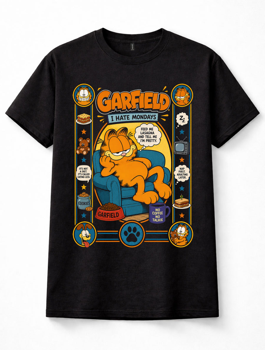 Garfield I Hate Mondays Cartoon Cat Graphic Tee Unisex T-Shirt