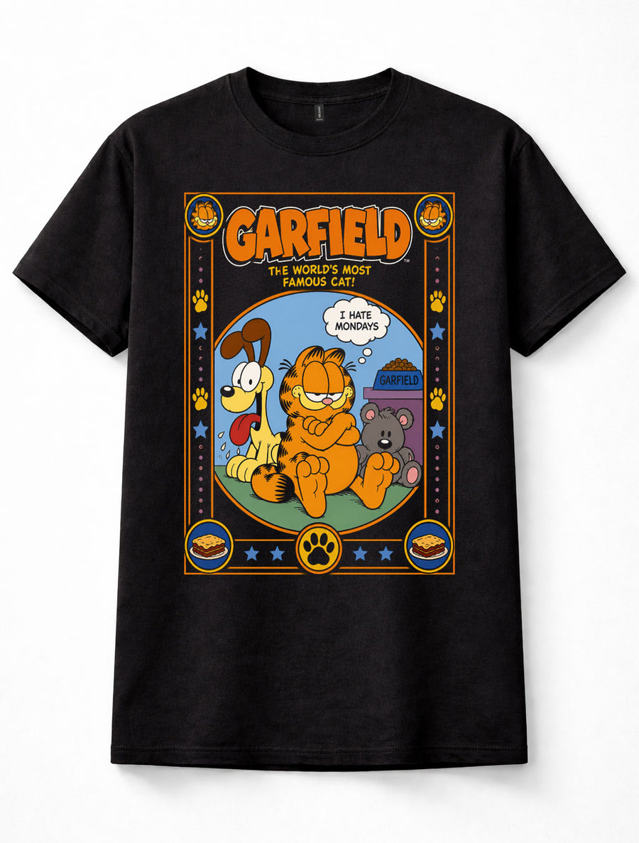 Garfield Odie I Hate Mondays Cartoon Comic Retro Black Graphic Unisex T-Shirt
