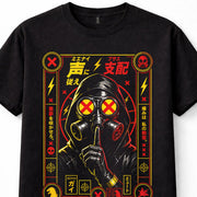 Gas Mask Hooded Figure Japanese Cyberpunk Dystopian Unisex T-Shirt