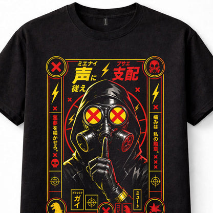 Gas Mask Hooded Figure Japanese Cyberpunk Dystopian Unisex T-Shirt
