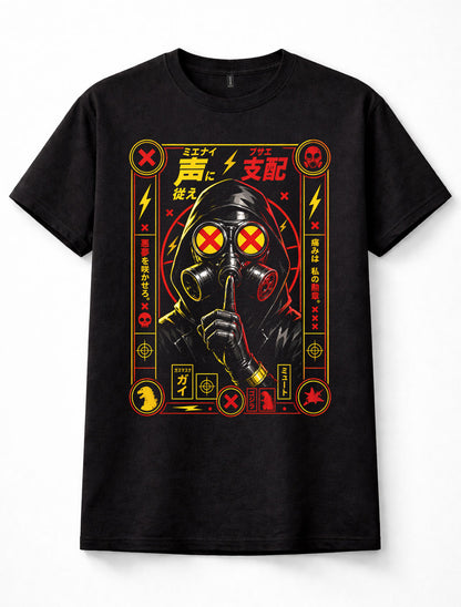 Gas Mask Hooded Figure Japanese Cyberpunk Dystopian Unisex T-Shirt