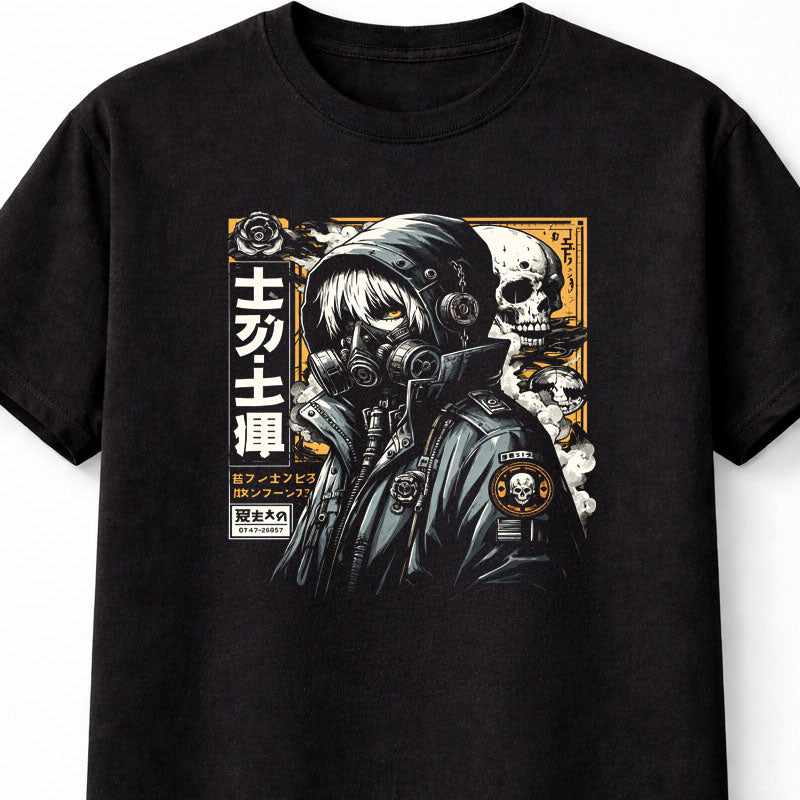 Anime Gas Mask Soldier Graphic Unisex T-Shirt Cyberpunk Manga Tee Adults & Kids Unisex T-Shirt