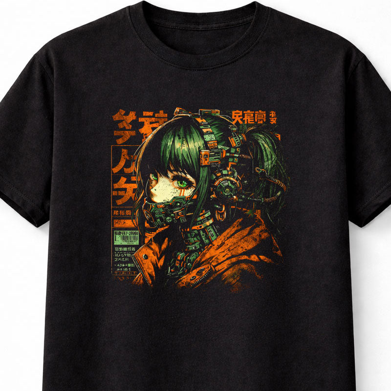 Cyberpunk Anime Girl Gas Mask Graphic Unisex T-Shirt Manga Tech Tee Adults & Kids Unisex T-Shirt