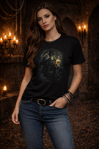 Skeleton T-Shirt Dark Fantasy Gothic Gentleman Rose Unisex Black Graphic Tee