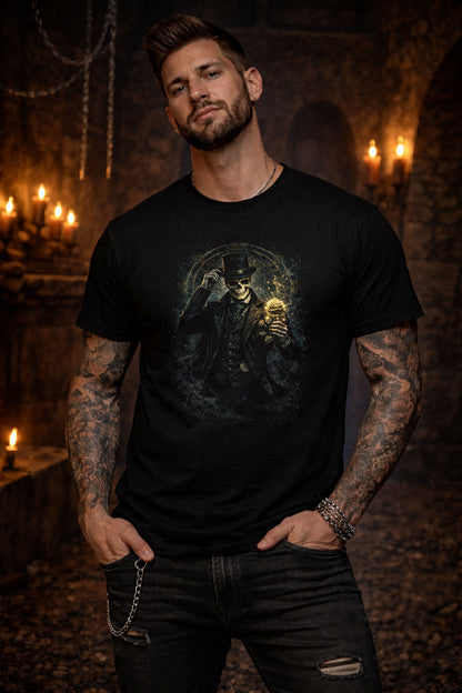 Skeleton T-Shirt Dark Fantasy Gothic Gentleman Rose Unisex Black Graphic Tee