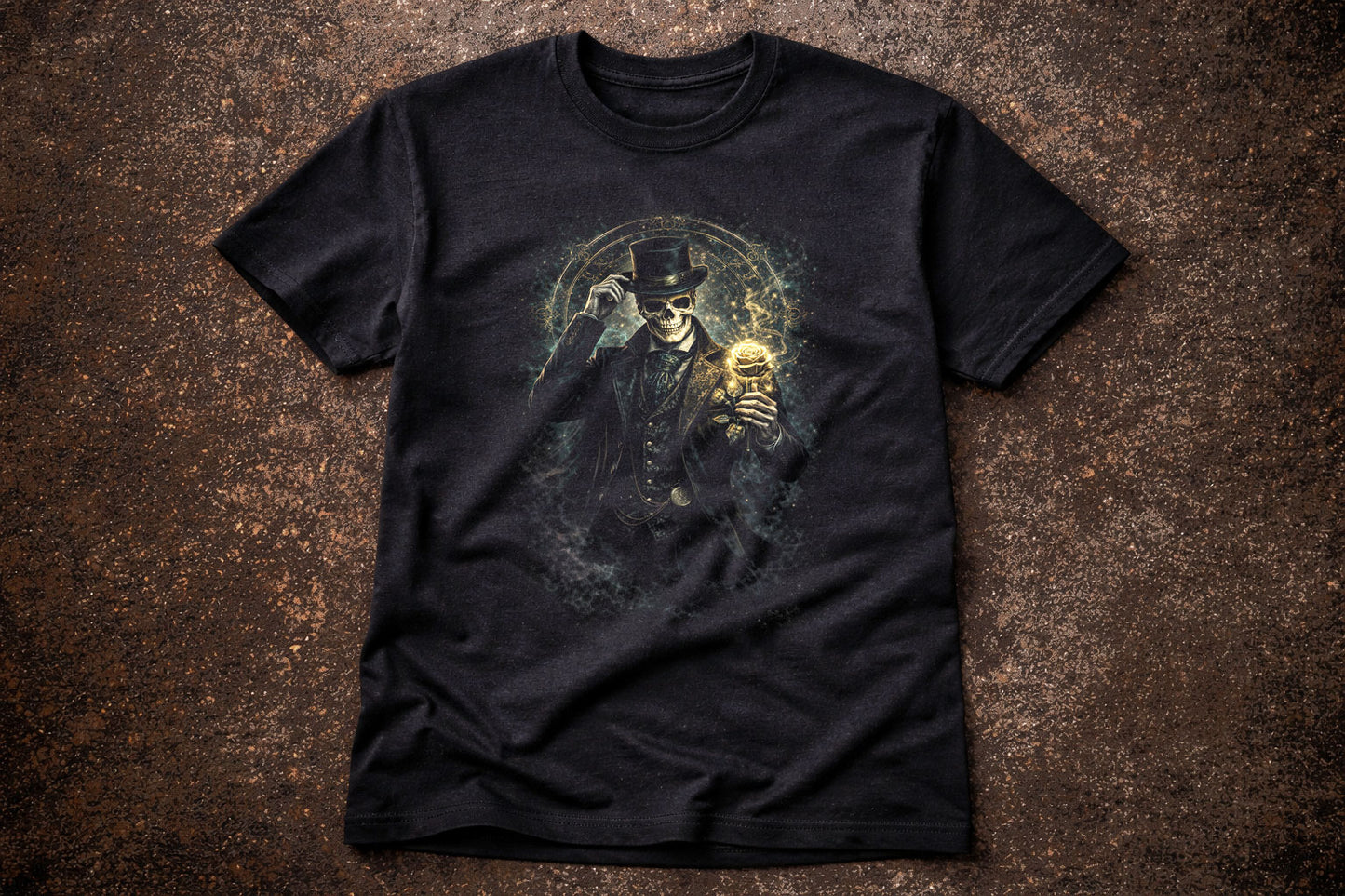 Skeleton T-Shirt Dark Fantasy Gothic Gentleman Rose Unisex Black Graphic Tee