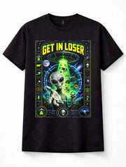 Alien UFO Get In Loser Funny Sci Fi Abduction Graphic Unisex T-Shirt
