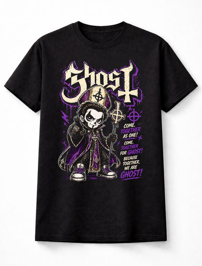 Ghost Band Papa Emeritus Metal Rock Graphic T-Shirt Come Together As One Lyrics Dark Occult Music Fan Tee Adult & Kids Unisex T-Shirt