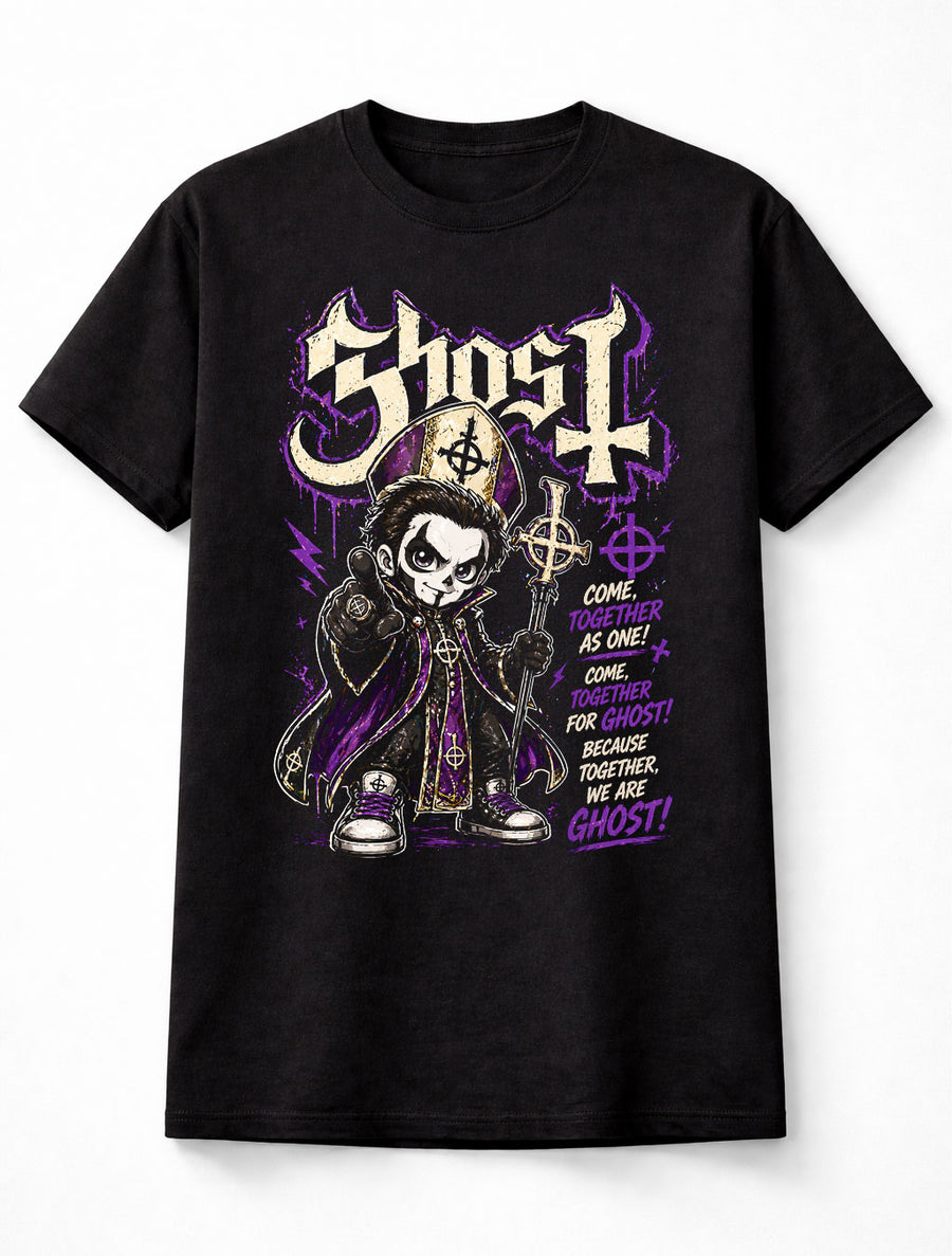 Ghost Band Papa Emeritus Metal Rock Graphic T-Shirt Come Together As One Lyrics Dark Occult Music Fan Tee Adult & Kids Unisex T-Shirt
