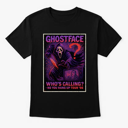 Ghostface “Who’s Calling?” Graphic Tee – Vintage Horror Slasher T-Shirt for Scream Fans