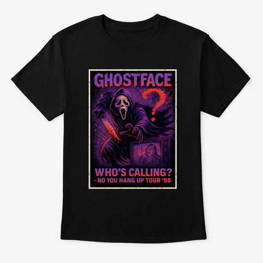 Ghostface “Who’s Calling?” Graphic Tee – Vintage Horror Slasher T-Shirt for Scream Fans
