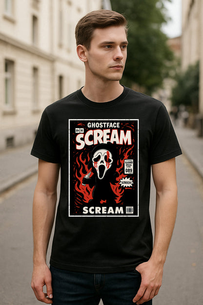 Scream “Slasher Special” Ghostface Graphic Tee – Retro Horror Comic T-Shirt for Scary Movie Fans