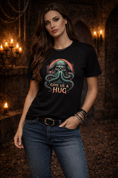Pirate Kraken Skull T Shirt Give Us A Hug Octopus Funny Dark Humor Tee