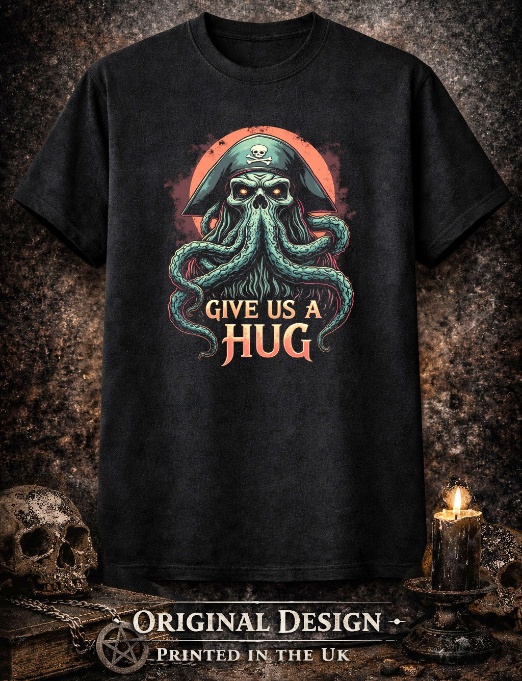 Pirate Kraken Skull T Shirt Give Us A Hug Octopus Funny Dark Humor Tee