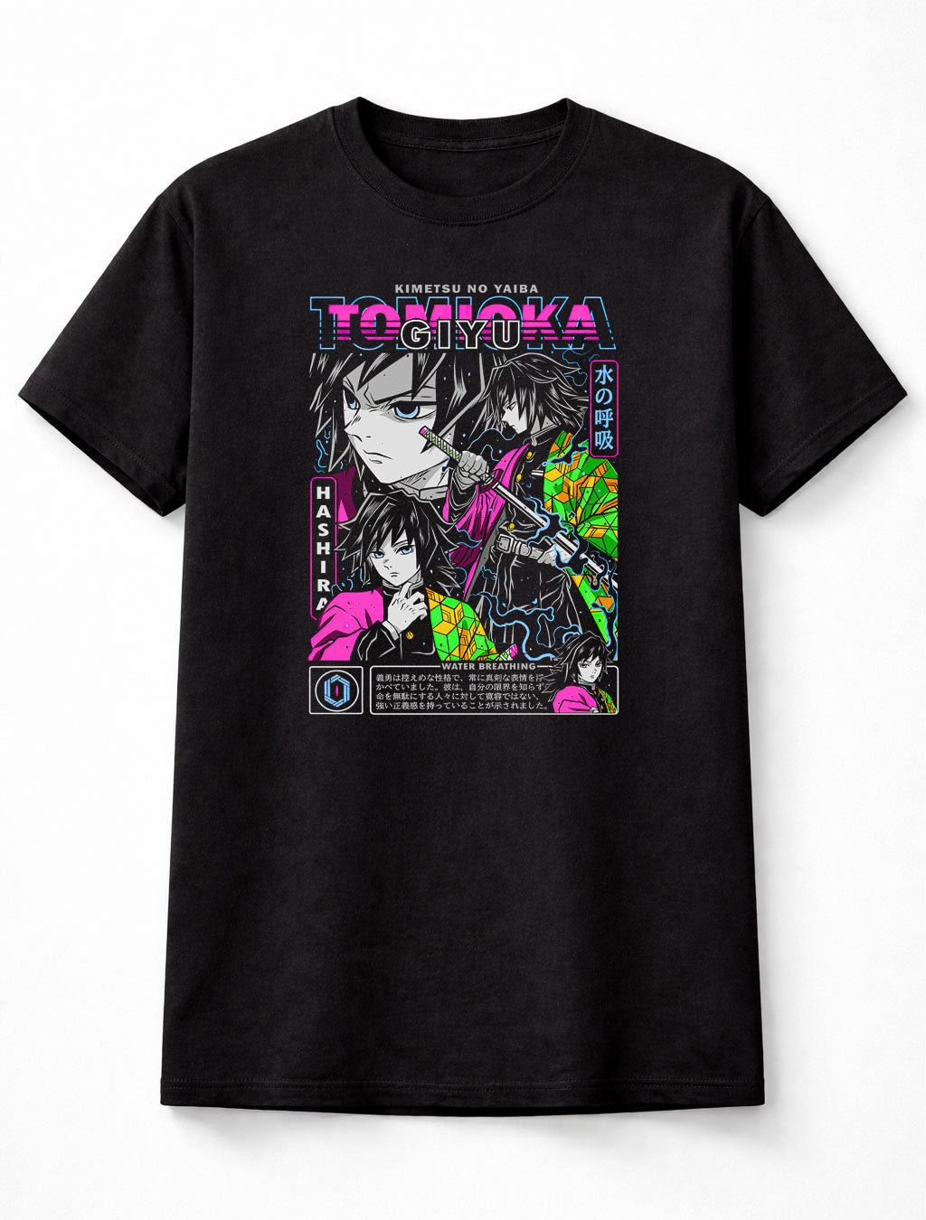 Giyu Tomioka Demon Slayer Neon Manga Edition Unisex Black Graphic Tee