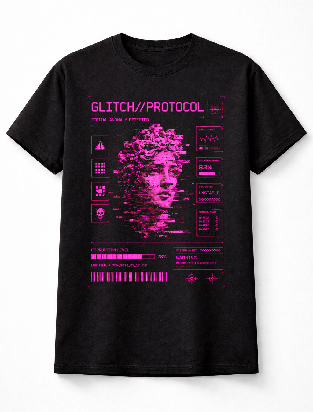Glitch Protocol Cyber Goddess Statue Vaporwave Y2K Unisex T-Shirt