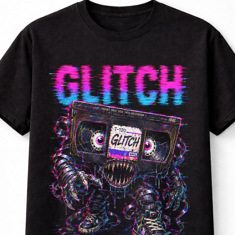 Glitch VHS Tape Monster Retro Horror Video Cassette 1985 Unisex T-Shirt