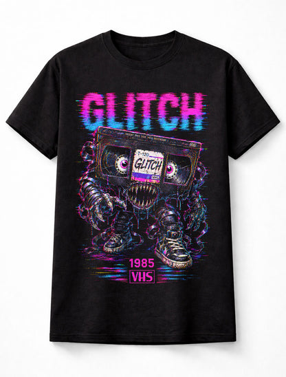 Glitch VHS Tape Monster Retro Horror Video Cassette 1985 Unisex T-Shirt