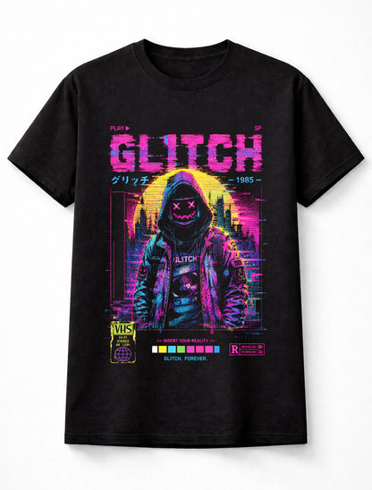 Glitch VHS Horror Mask Cyberpunk Synthwave Retro 1985 Unisex T-Shirt