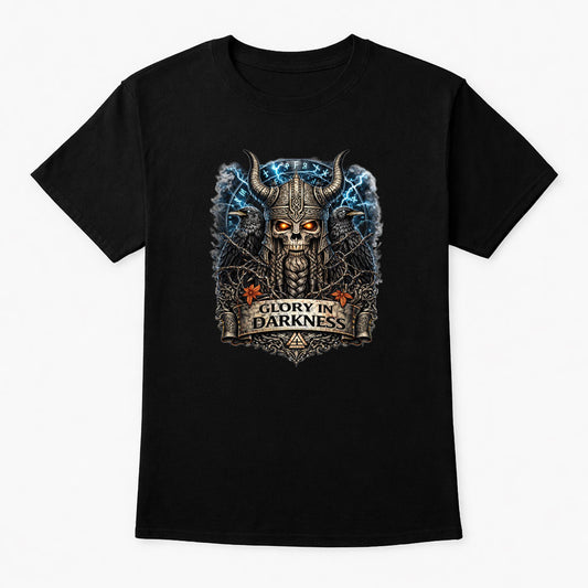Viking Skull Warrior Glory in Darkness T-Shirt Unisex Norse Rune Fantasy Tee