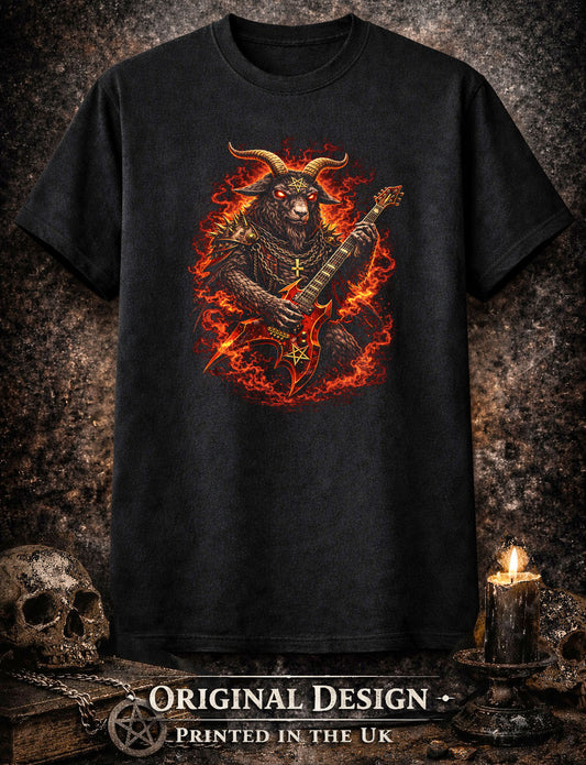 Goat Heavy Metal Rocker Unisex Graphic T-Shirt Gothic Demon Guitar Music Art Tee
