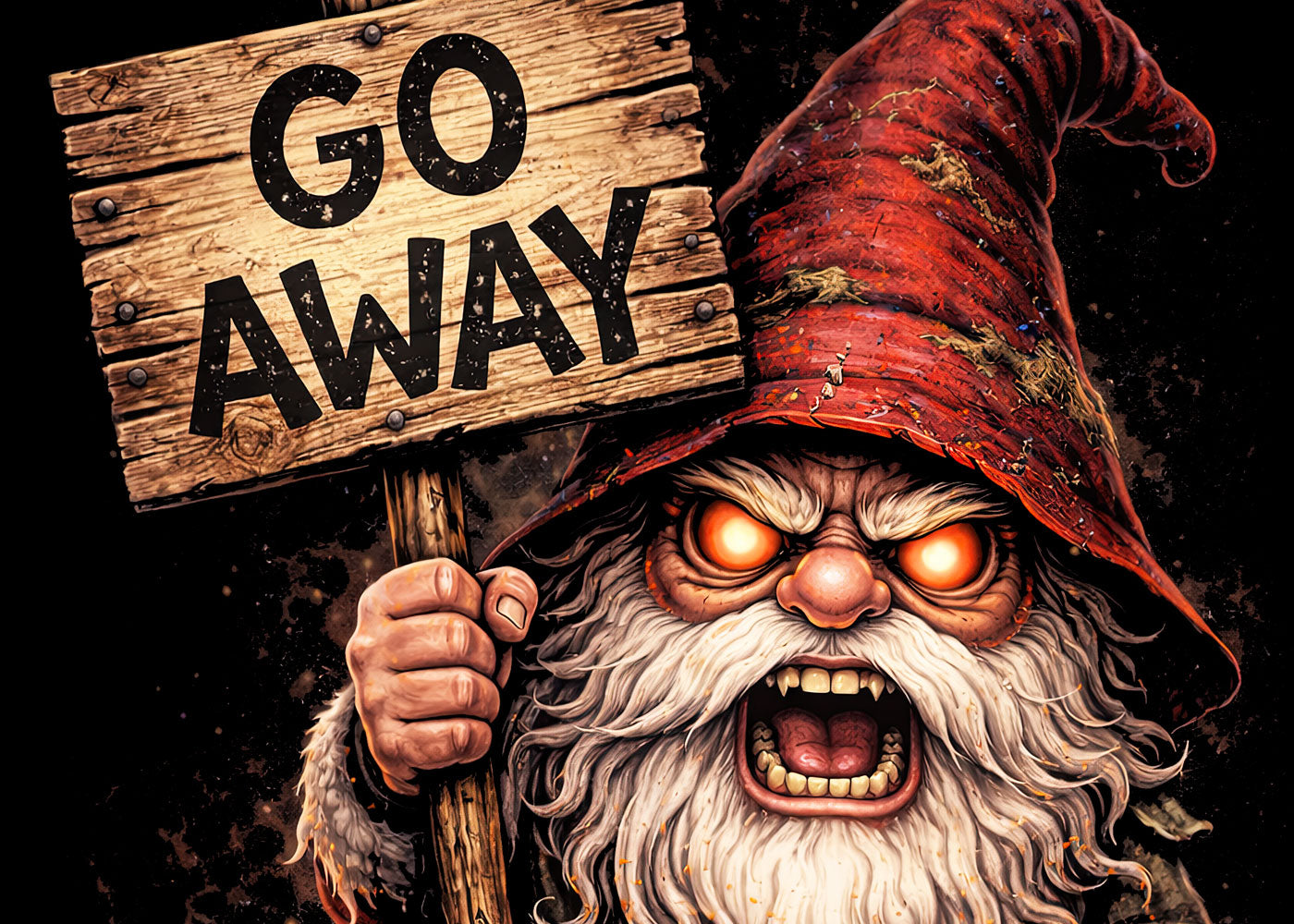 Grumpy Go Away Gnome Gardening Unisex Graphic T-Shirt Angry Dark Art Tee
