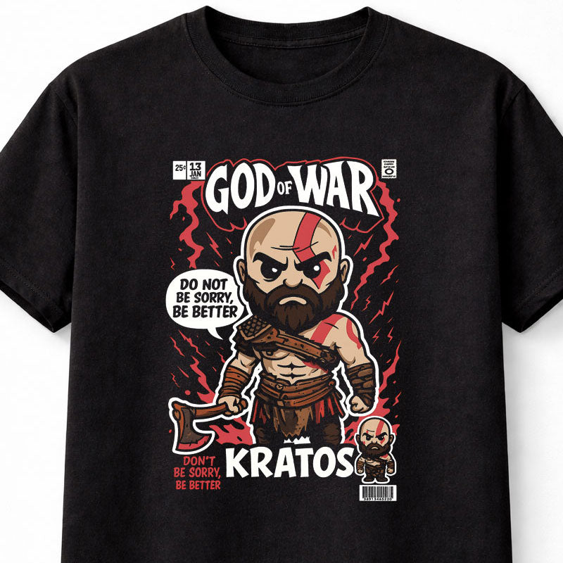 Kratos God Of War T-Shirt Gaming Mythology Unisex Black Graphic Tee
