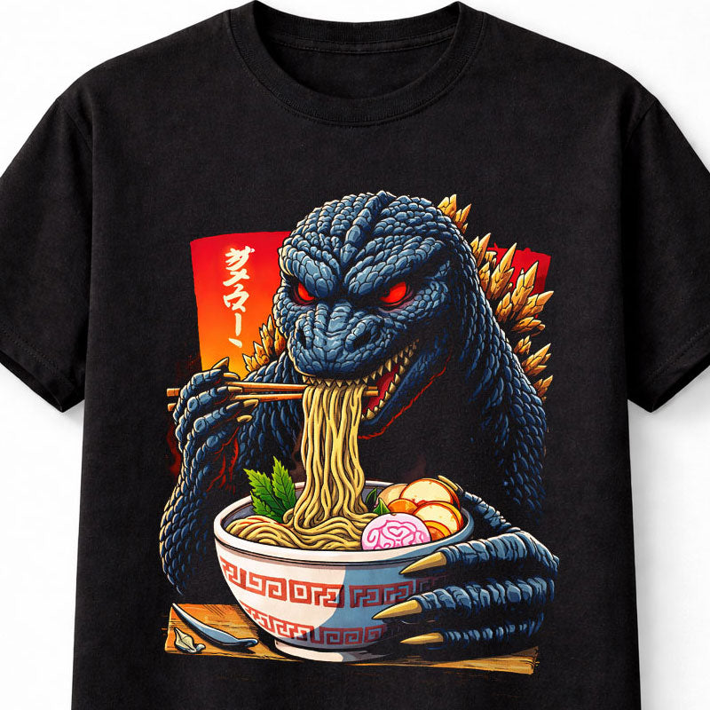 Monster Ramen Lover T-Shirt Giant Kaiju Godzilla Noodle Graphic Tee Adults & Kids Unisex T-Shirt