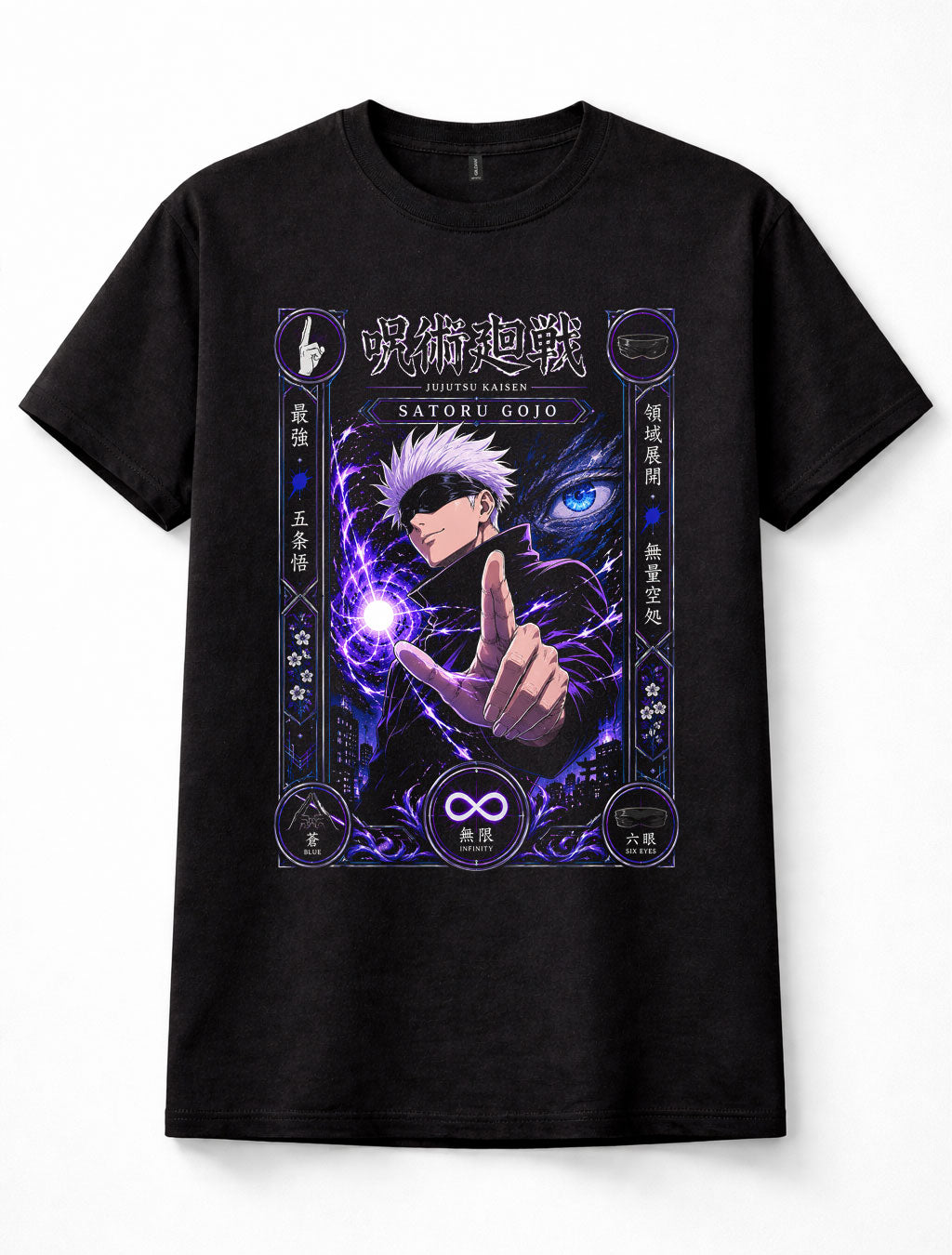 Jujutsu Kaisen Satoru Gojo Six Eyes Infinity Anime Manga Black Unisex T-Shirt