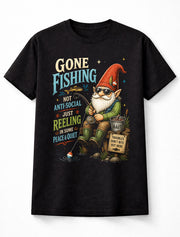 Gone Fishing Gnome Funny Fishing Humor Angler Graphic Unisex T-Shirt