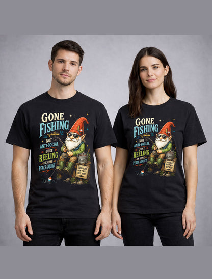 Gone Fishing Gnome Funny Fishing Humor Angler Graphic Unisex T-Shirt