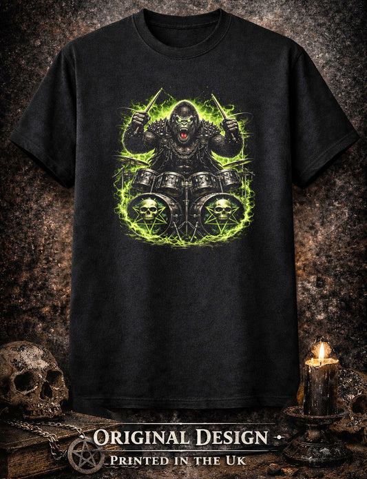 Gorilla Heavy Metal Rocker Unisex Graphic T-Shirt Gothic Ape Drums Music Art Tee