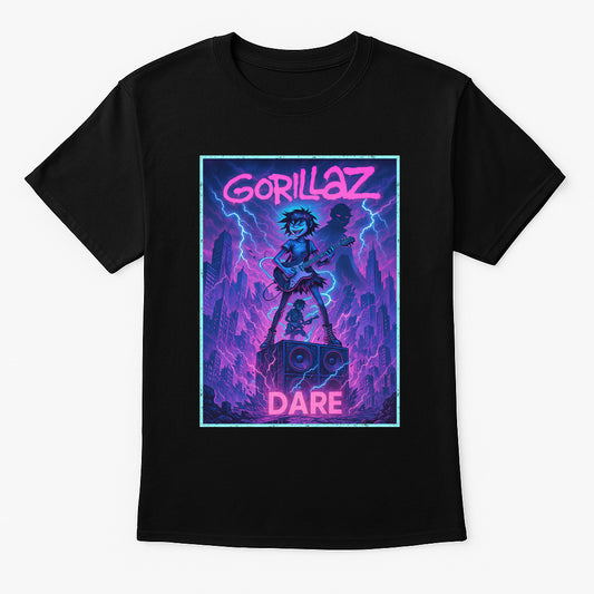 Gorillaz “DARE” Unisex T-Shirt – Neon Comic Style Virtual Band Electro-Funk Classic Tee