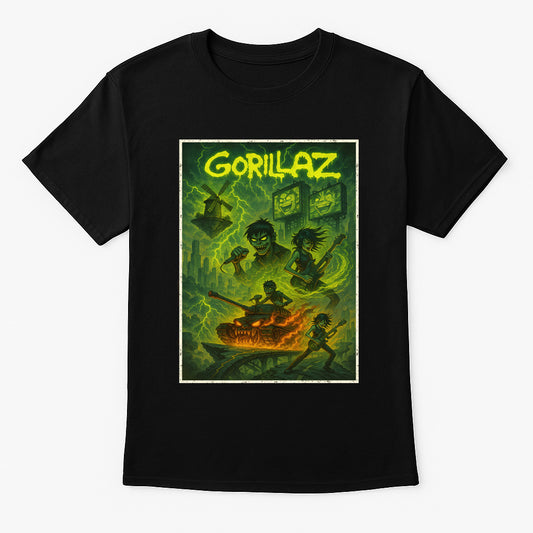 Gorillaz “Green Apocalypse” Unisex T-Shirt – Iconic Virtual Band Animated Music Graphic Tee